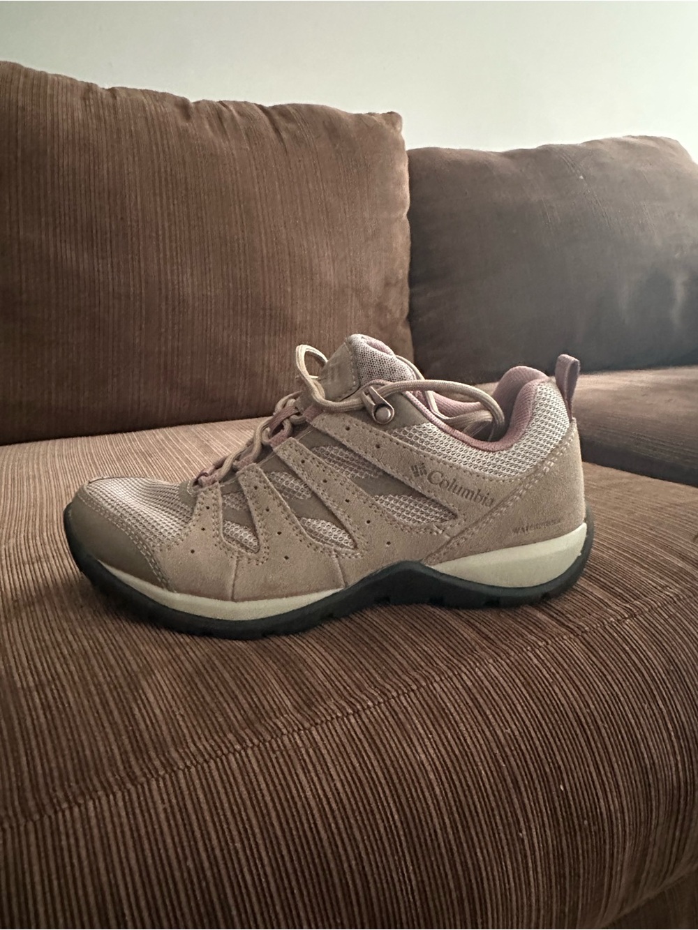 Columbia Women's Taupe/Pink Trail Shoe - Low-Cut Hiking Sneaker